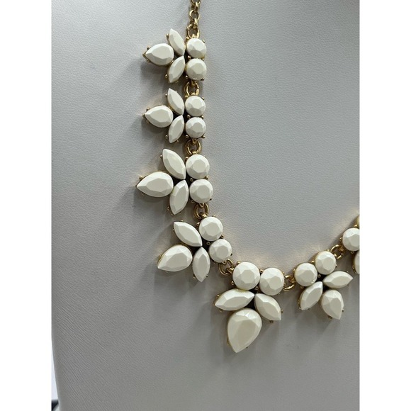 * J. Crew Opaque Faceted White Prong Set Rhinestone Gold Tone Necklace - Picture 3 of 12